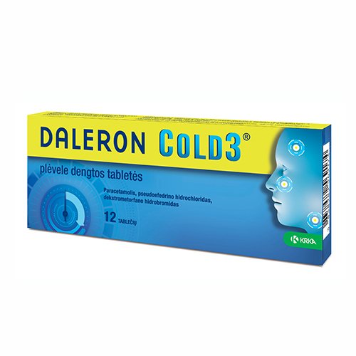 Vaistas nuo peršalimo Daleron Cold 3 tabletės, N12 | Mano Vaistinė