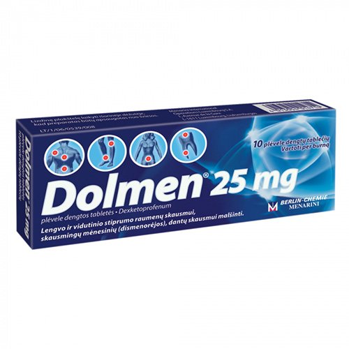 Skausmą mažinantis vaistas Dolmen 25 mg tabletės, N10 | Mano Vaistinė
