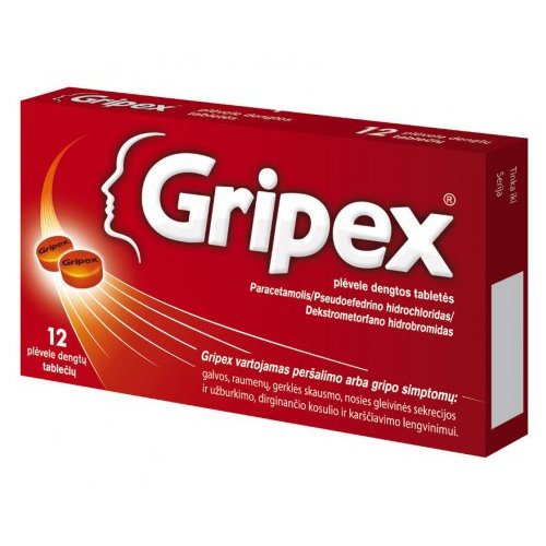 Vaistas nuo peršalimo Gripex tabletės nuo peršalimo, N12 | Mano Vaistinė