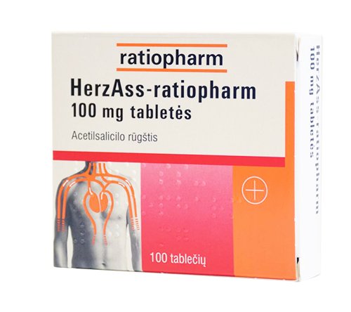Vaistas insulto, infarkto profilaktikai Herz ASS-Ratiopharm tabletės, N100 | Mano Vaistinė