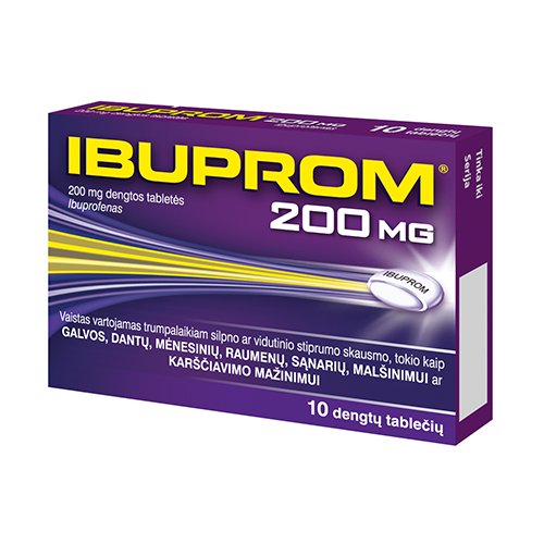Skausmą, karščiavimą mažinantis vaistas Ibuprom 200 mg tabletės, N10 | Mano Vaistinė