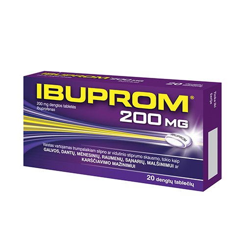Skausmą, karščiavimą mažinantis vaistas Ibuprom 200 mg tabletės, N20 | Mano Vaistinė