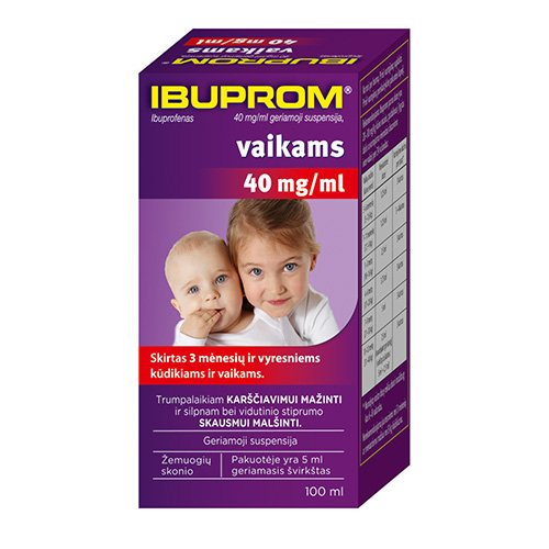Priešuždegiminis vaistas Ibuprom 40 mg/ml geriamoji suspensija vaikams, 100 ml | Mano Vaistinė