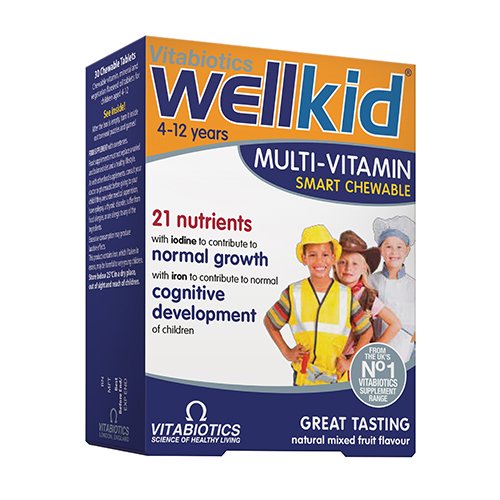 Vitaminų, mineralų ir omega-3 kompleksas Maisto papildai 4-12 metų vaikams WELLKID MULTI-VITAMIN, 30 kramtomųjų tablečių | Mano Vaistinė