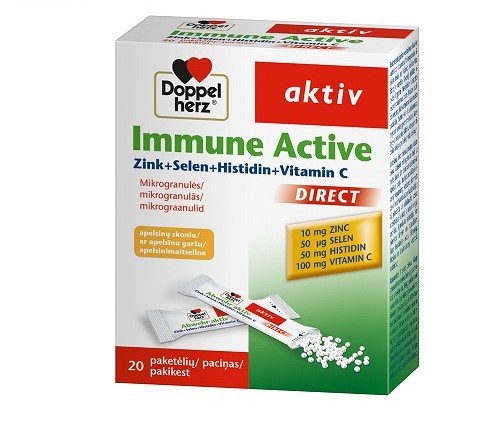 Maisto papildas imuninei sistemai Imunitetui DOPPELHERZ AKTIV IMMUNE ACTIVE DIRECT, 20 pak.  | Mano Vaistinė