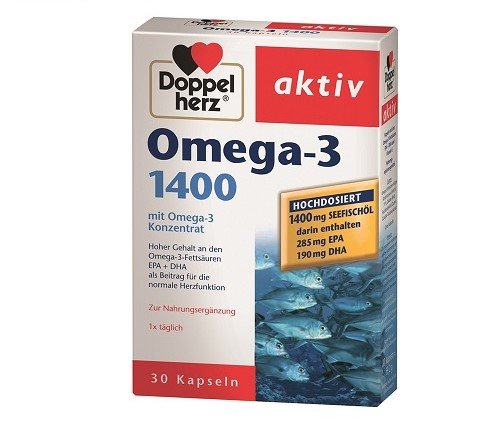 Žuvų taukai Lašišų taukai DOPPELHERZ AKTIV 1400 mg + OMEGA-3, 30 kaps. | Mano Vaistinė