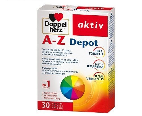 Vitaminai, mineralai ir mikroelementai DOPPELHERZ AKTIV A-Z DEPOT, 30 tab. | Mano Vaistinė