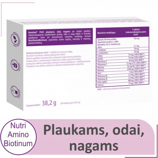 Tinka vegetarams ir veganams Plaukams, odai, nagams BEOTEBAL PLUS, 30 tab.+10 tab. | Mano Vaistinė