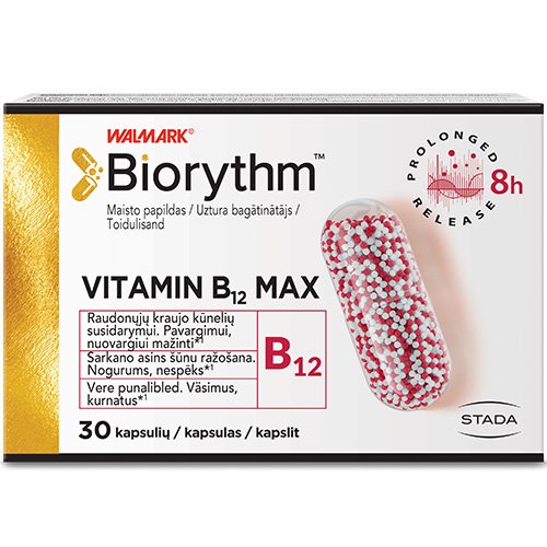 Vitaminas B12 BIORYTHM, 30 kapsulių | Mano Vaistinė