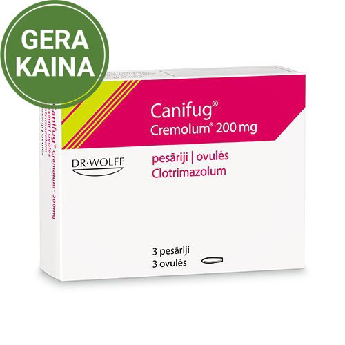 Priešinfekcinis ginekologinis vaistas Canifug Cremolum 200 mg ovulės, N3 | Mano Vaistinė
