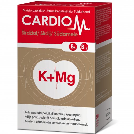 Vitaminai B6 ir B12, folio rūgštis. Širdžiai CARDIOM K+MG, 50 tab. | Mano Vaistinė