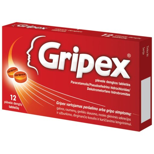 Peršalimo arba gripo simptomų lengvinimui Peršalimo simptomams GRIPEX, 325 mg/30mg/10mg, 12 tab. | Mano Vaistinė Peršalimo arba gripo simptomų lengvinimui Peršalimo simptomams GRIPEX, 325 mg/30mg/10mg, 12 tab. | Mano Vaistinė