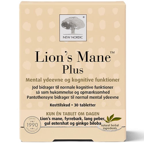 Atminčiai ir protinei veiklai NEW NORDIC LION'S MANE PLUS, 30 tab. | Mano Vaistinė