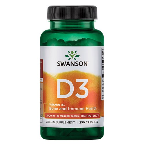 Maisto papildas, vitaminas D Vitaminas D3 SWANSON, 1000 TV,  250 kapsulių | Mano Vaistinė