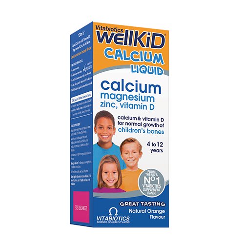 Kalcio, magnio, cinko, vario ir vitamino D geriamasis kompleksas vaikams Vaiko kaulams, dantims WELLKID CALCIUM, 150 ml | Mano Vaistinė