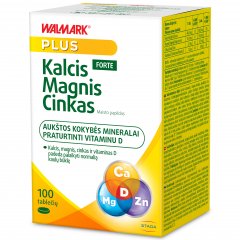 Kalcis, magnis ir cinkas su D vitaminu WALMARK FORTE, 100 tab.