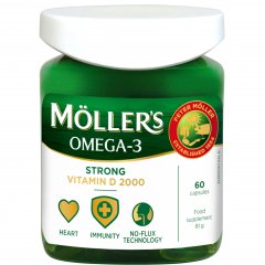 Žuvų taukai MOLLER'S STRONG + VITAMIN D, 60 kaps.