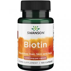 Biotinas SWANSON, 5000 mcg, 100 kapsulių