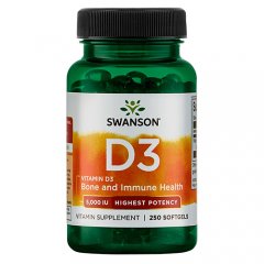 Vitaminas D3 SWANSON, 5000 TV, 250 kapsulių